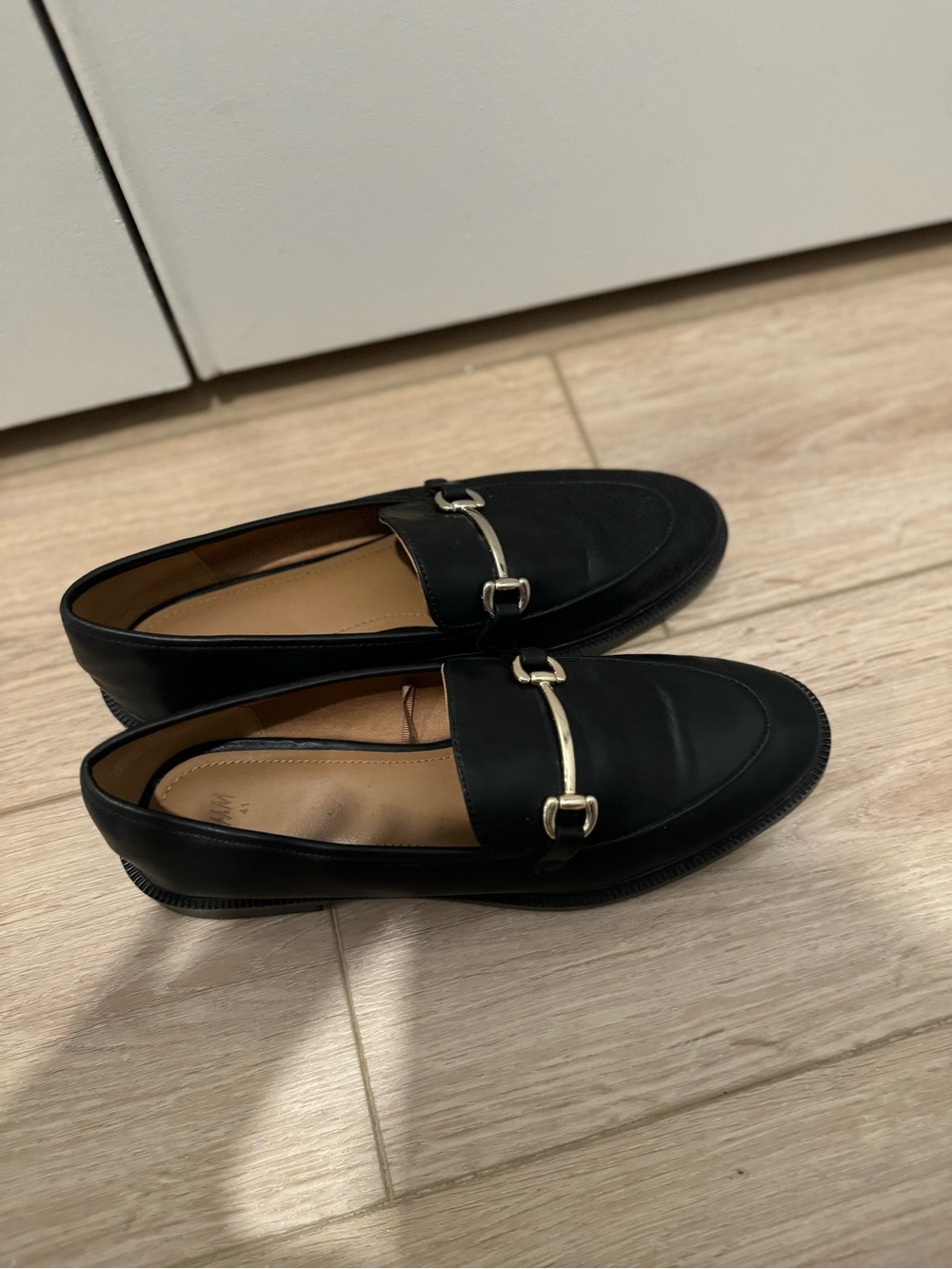 H&M Black Leather Women's Loafers with Gold Hardware